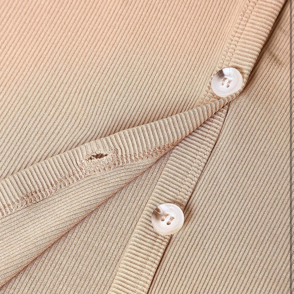 Long Ribbed Knit Cardigan Small S Open Sweater Midi Length Neutral Tan Rib - Picture 4 of 5